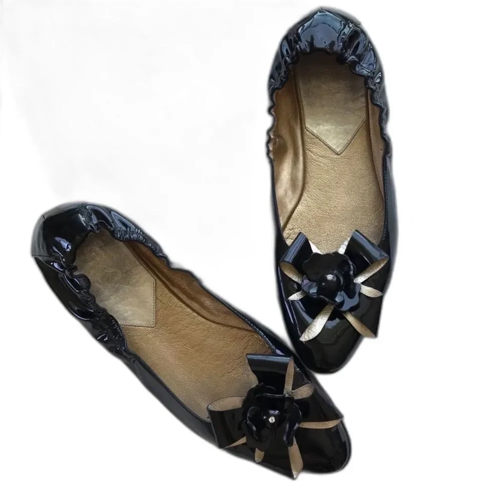 Dolce & Gabbana Black Leather Flower Studded Ballets Flats IT 40 US 8.5